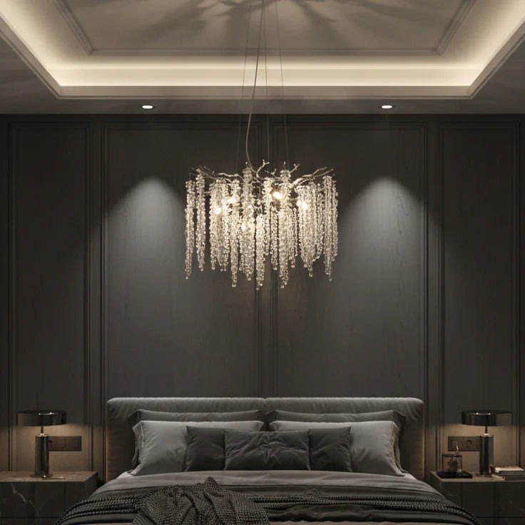 Candelabru Model 33001-460 – Textură Cristal & Metal, 6 x E14, Argintiu