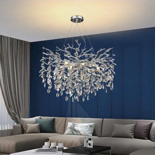Candelabru Model 33020-600 – Textură Cristal & Metal, 8 x E14, Argintiu