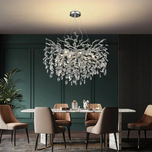 Candelabru Model 33020-460 – Textură Cristal & Metal, 6 x E14, Argintiu