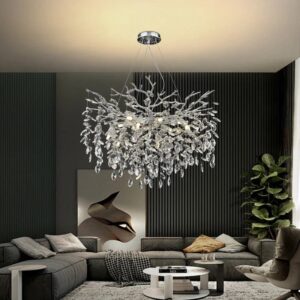 Candelabru Model 33020-600 – Textură Cristal & Metal, 8 x E14, Argintiu