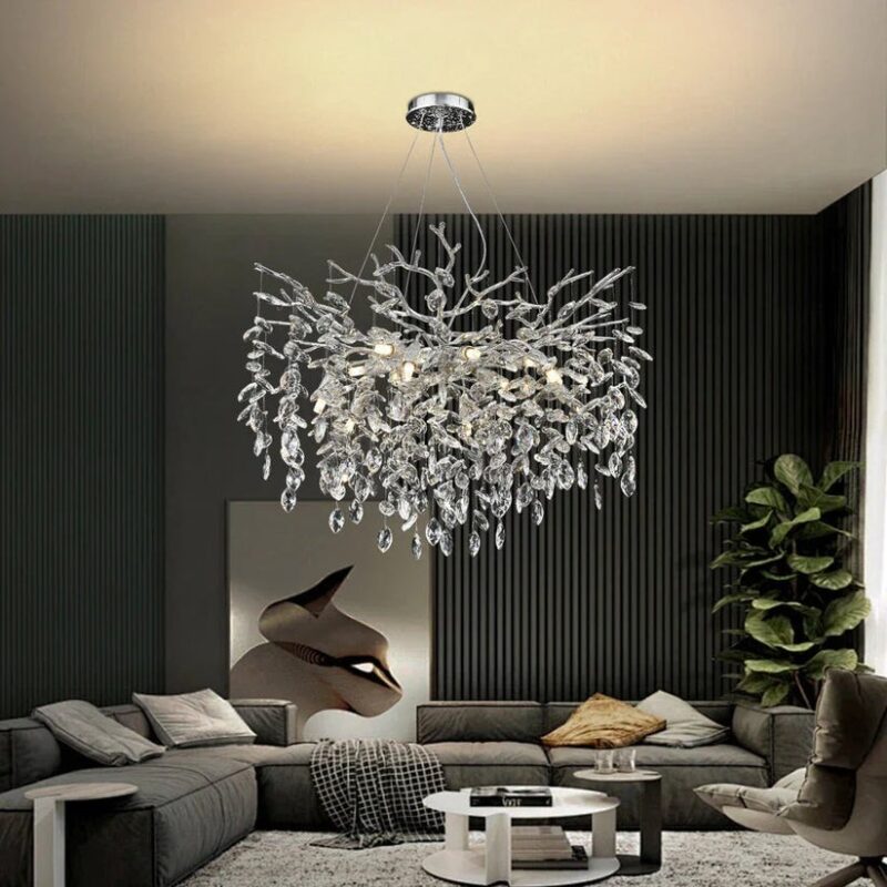 Candelabru Model 33020-600 – Textură Cristal & Metal, 8 x E14, Argintiu
