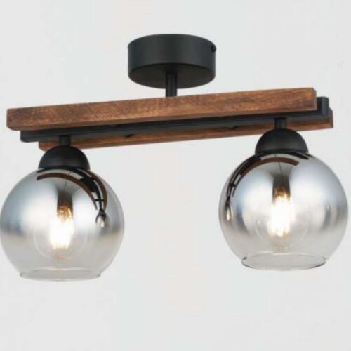 Lustră Model 3332-2 (cu lemn) – Design Modern Natural, 2 x E27