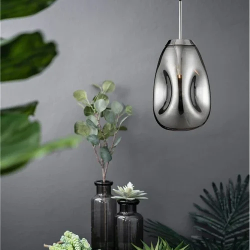 Pendul Model 14-1 – Abajur din Sticlă, 1 x E27, Reglabil, Argintiu