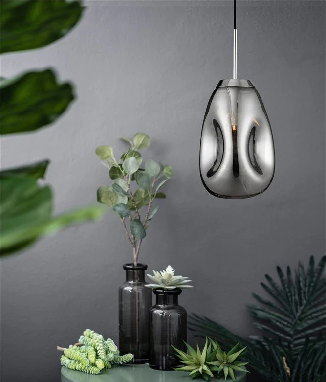 Pendul Model 14-1 – Abajur din Sticlă, 1 x E27, Reglabil, Argintiu