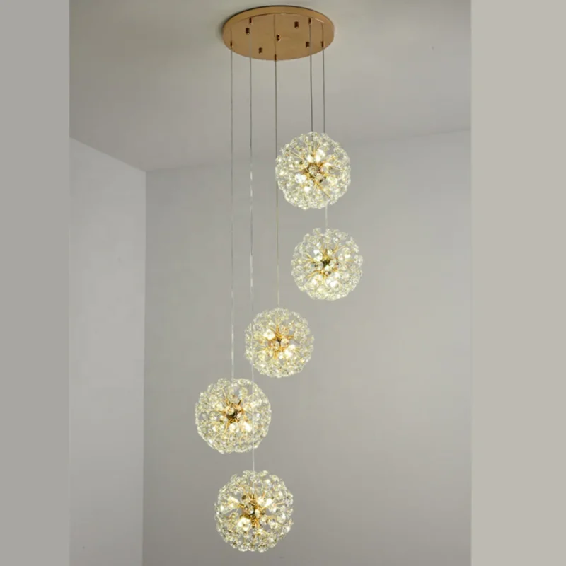 Lustră LED Tip Pendul Model 21-5 – Cristal & Metal, 30 x G9, Auriu