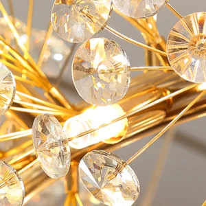 Lustră LED Tip Pendul Model 21-5 – Cristal & Metal, 30 x G9, Auriu