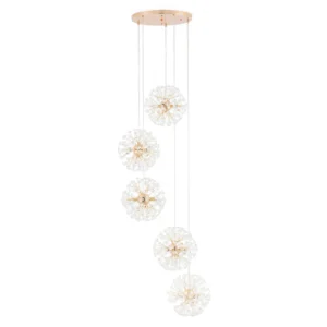 Lustră LED Tip Pendul Model 21-5 – Cristal & Metal, 30 x G9, Auriu
