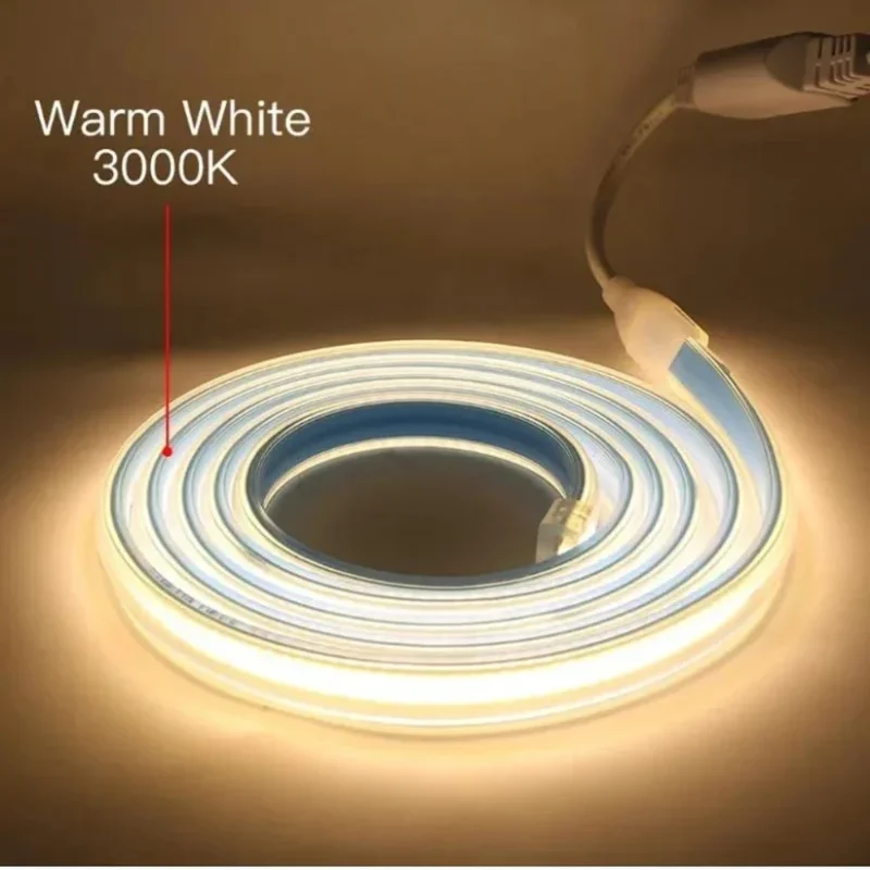 Bandă LED COB Profesională 1 m, 280 LED/m, 220V, IP65, Lumină Caldă 3000K,