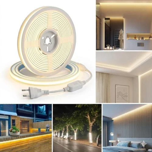 Bandă LED COB Profesională 15 m, 280 LED/m, 220V, IP65, Lumină Rece 6500K, Alimentator Inclus