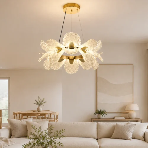 Pendul LED Model R9187-500 – cu Telecomandă, 80W, Auriu