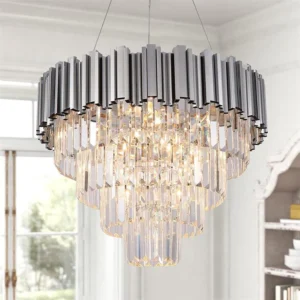 Candelabru Model WL339-600 – Cristal & Metal, 10 x E27, Argintiu