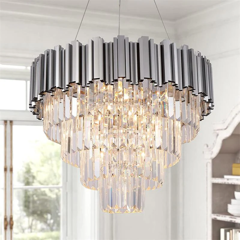 Candelabru Model WL339-600 – Cristal & Metal, 10 x E27, Argintiu
