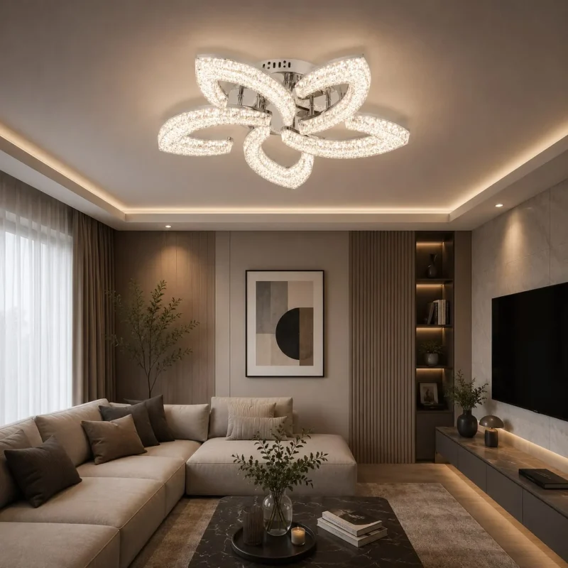Lustră LED Model K2558-5 – 120W, Telecomandă, 3 Tipuri de Lumină, Intensitate Reglabilă