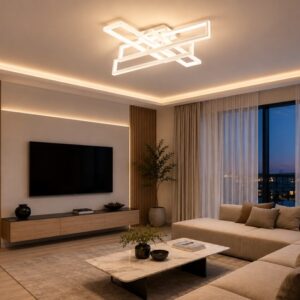 Lustră LED cu Telecomandă, 192W, Lumină Reglabilă 3000-6500K, Design Geometric, Alb, Model L77283/2+2