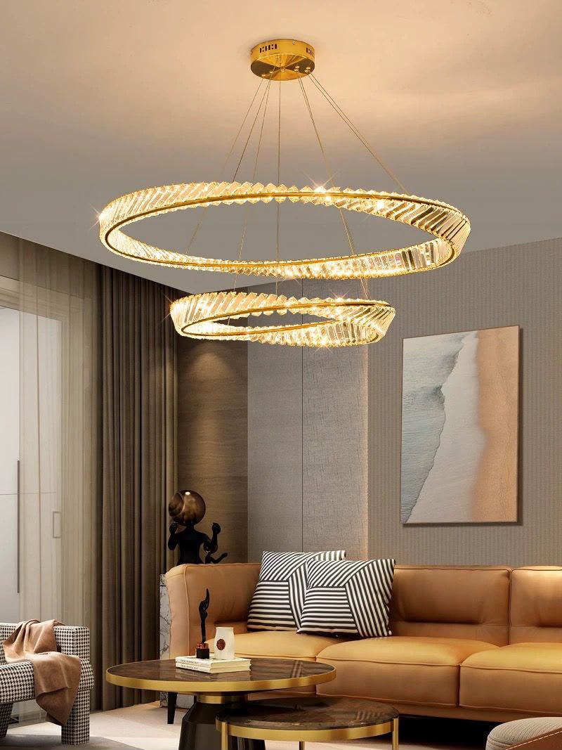 Lustră LED Cristal cu Telecomandă, 2 Inele Gold