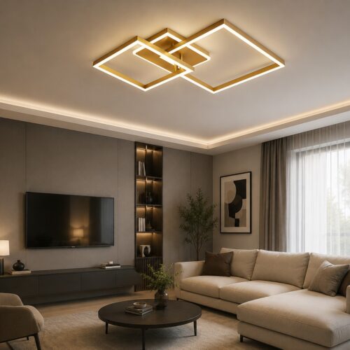 Lustră LED cu telecomandă, 2x71W, lumină reglabilă 3000K–6500K, 550×550×150 mm, design pătrat modern