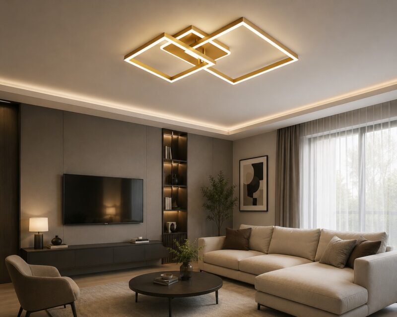 Lustră LED cu telecomandă, 2x71W, lumină reglabilă 3000K–6500K, 550×550×150 mm, design pătrat modern