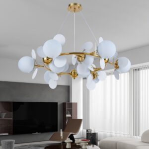 Lustră modernă cu globuri albe și structură gold 688-9