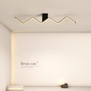 Lustră LED cu telecomandă, negru mat, zigzag modern
