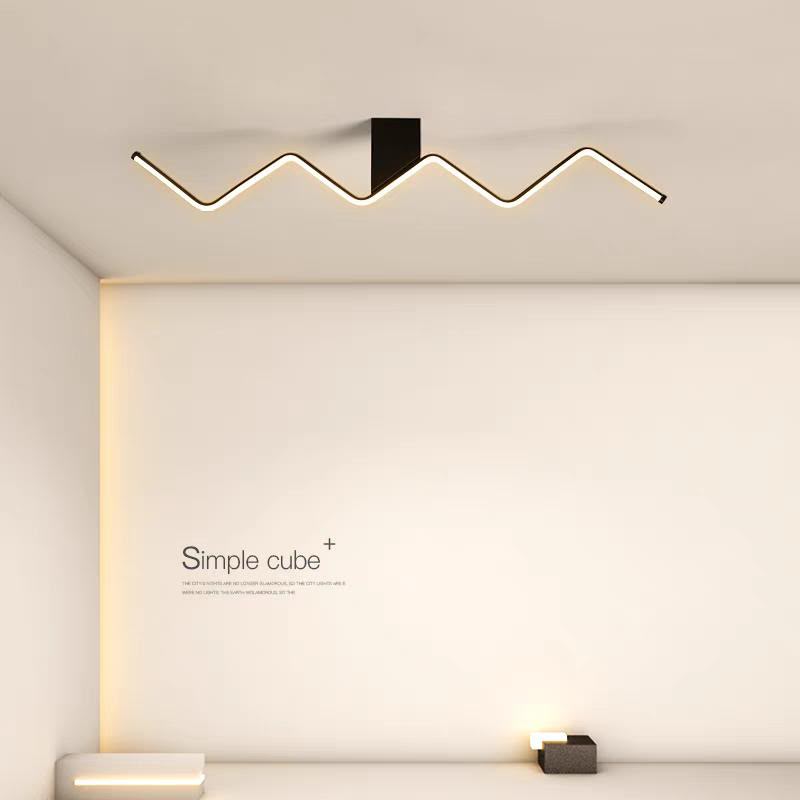 Lustră LED cu telecomandă, negru mat, zigzag modern