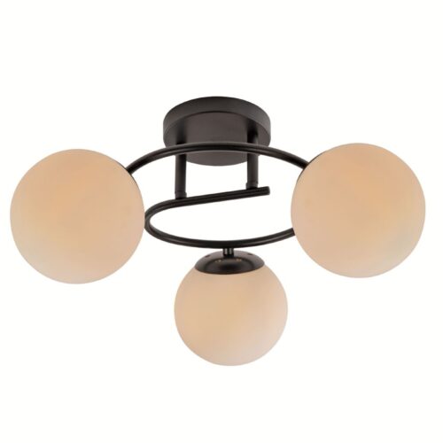 Lustră cu 3 Globuri Opale, Suport Negru – 6530/3BK