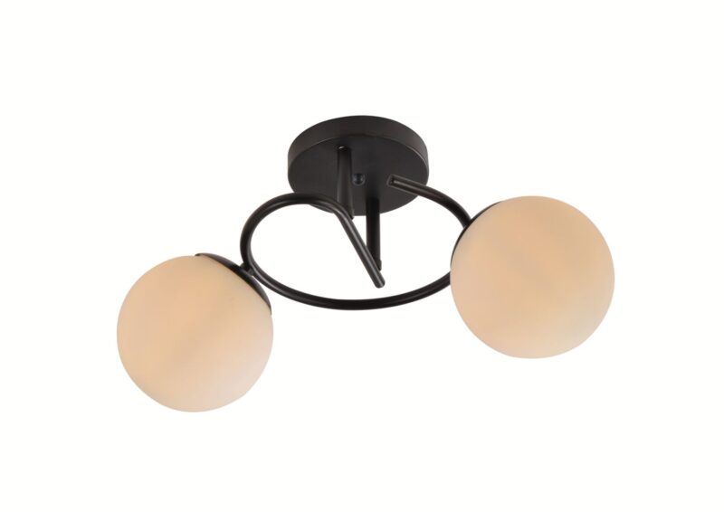 Lustră cu 2 globuri opale, soclu E27, negru mat – 6530/2BK